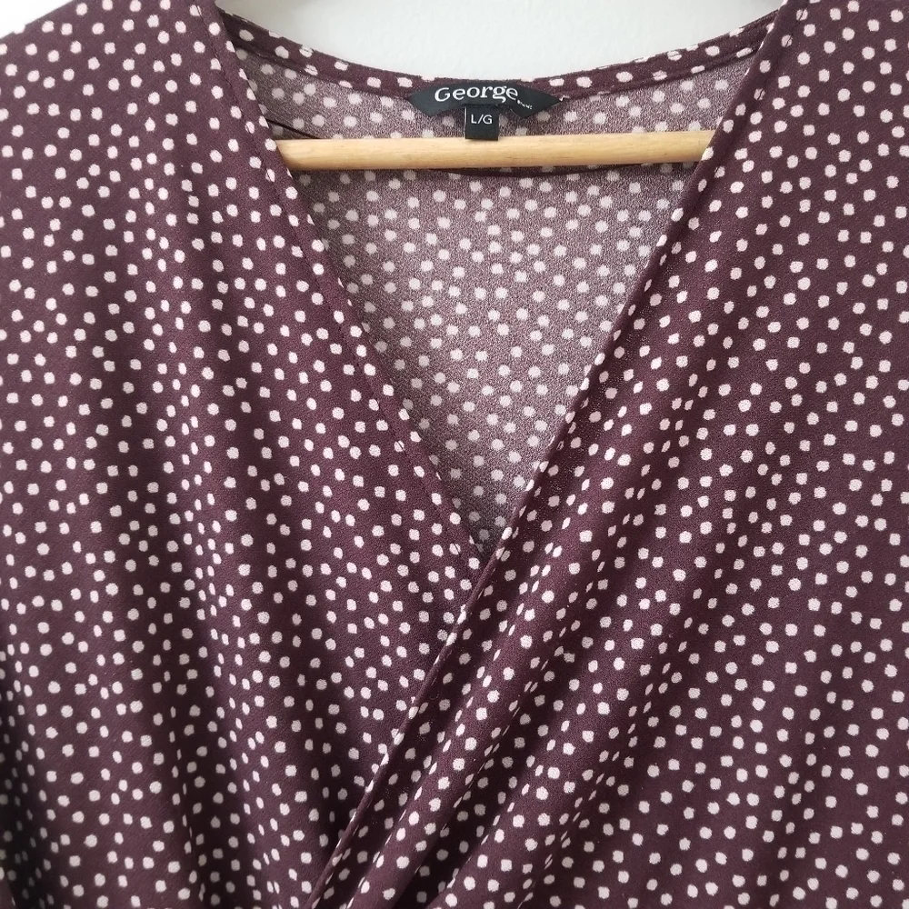 𝅺polka Dot Illusion Faux Wrap Loose Dress Lg 3/4 Sleeve - Picture 3 of 8